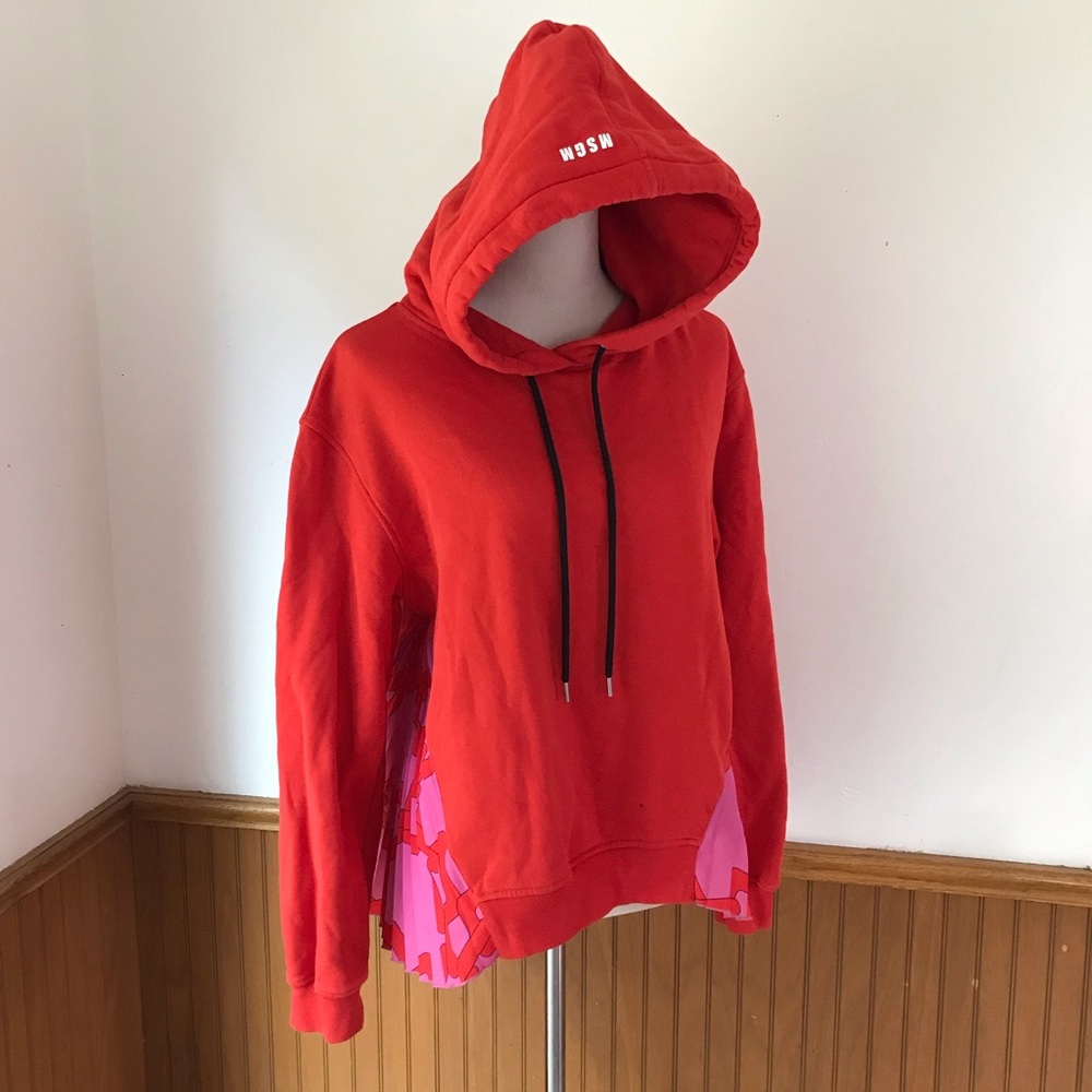 MSGM Milano sweatshirt hoodie red pink womens small Italy rare pleated panel